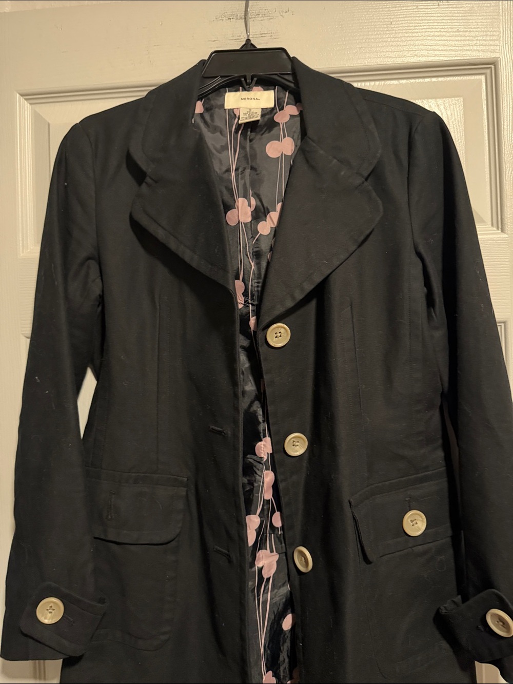 Merona Black Trench Coat with Button Details - Picture 3 of 4
